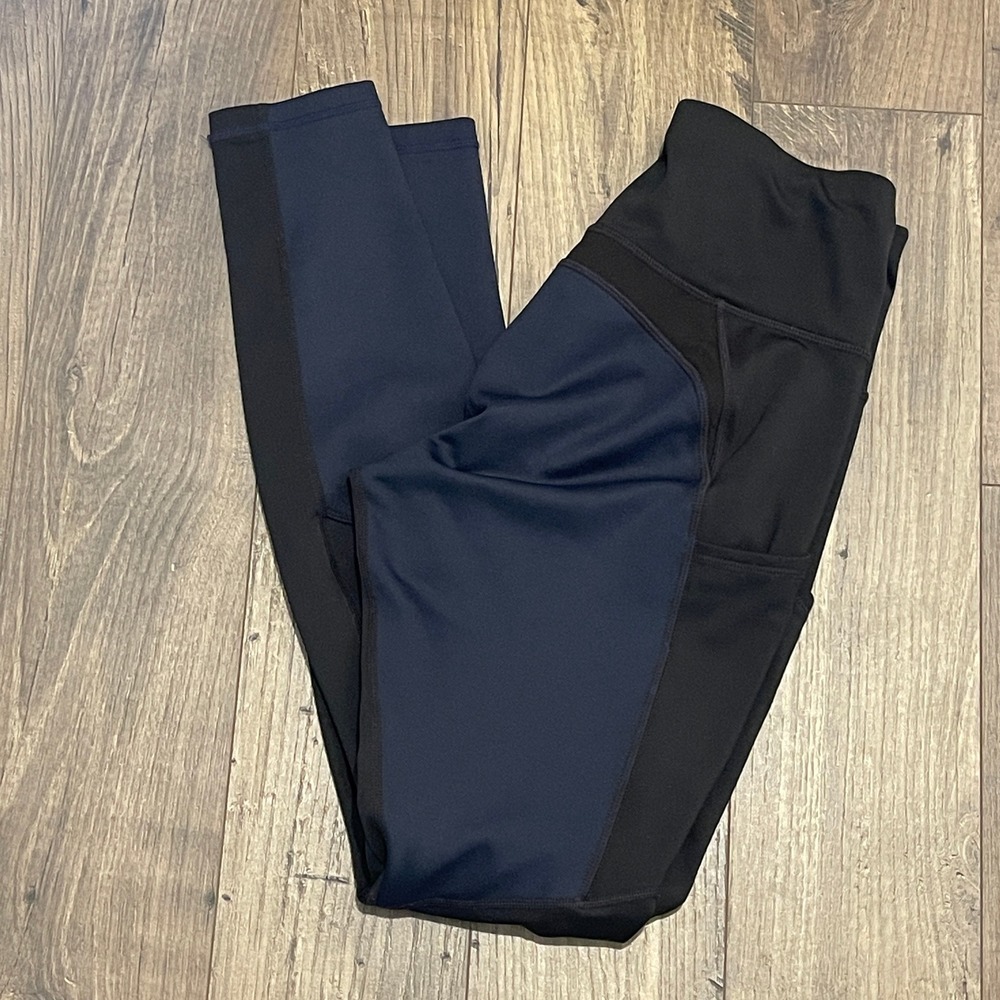 Athleta Womens Black Navy Colorblock High Rise Pocket Leggings 870940-00 XS